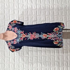 JOHNNY WAS Navy Pari Embroidered Tunic Top Dress